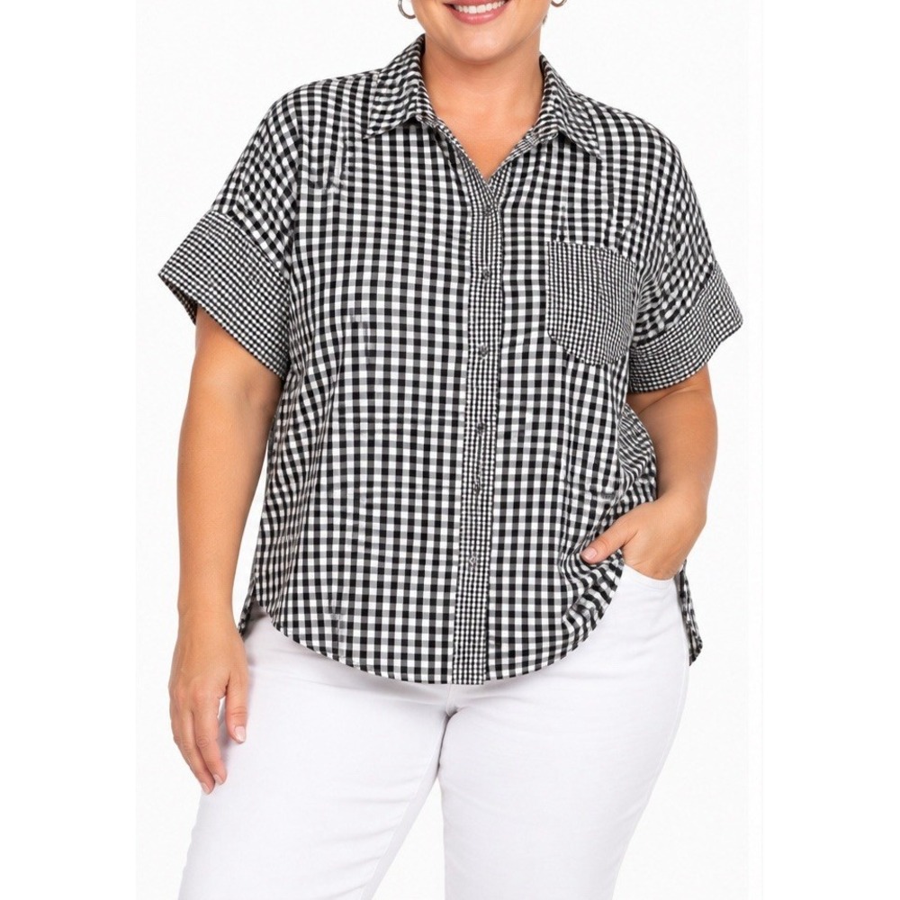 Madewell Gingham-Play Button Down Courier Shirt Women's Black & White Size M